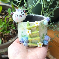 Real & Unique | Handcrafted and Hand Painted Black Pottery Pots | 3D Shapes | Panda and blueberry ladder